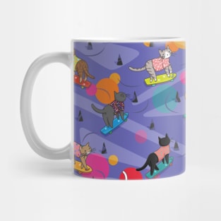 Skateboarding cats on the streets of Catsville in violet sun-spots Mug